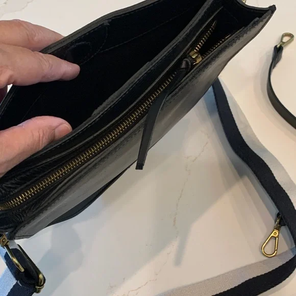 Madewell Black Leather Cossebody Bag with Striped Strap & Solid strap NWOT - Picture 4 of 15